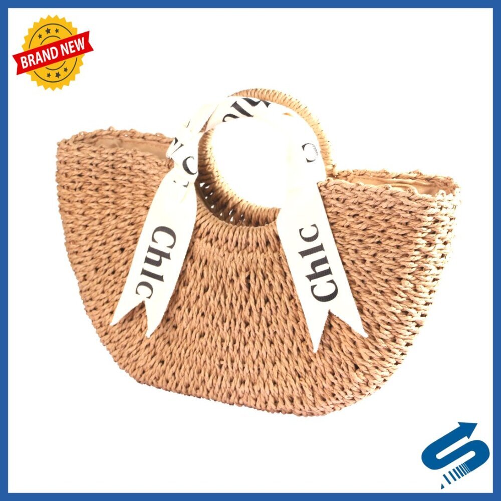 Straw Woven Tote Handbag Boho Chic Summer Beach Bag Drawstring Closure